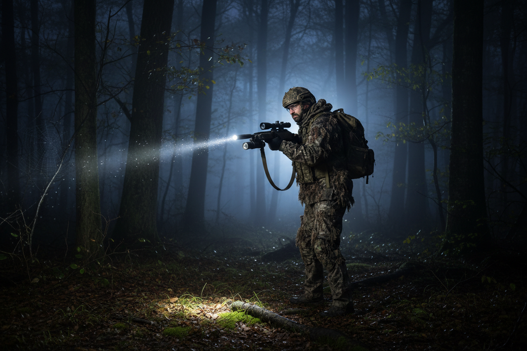 Wer eine handelsübliche Taschenlampe an seiner Jagdwaffe befestigt, stellt damit eine verbotene Waffe her.
