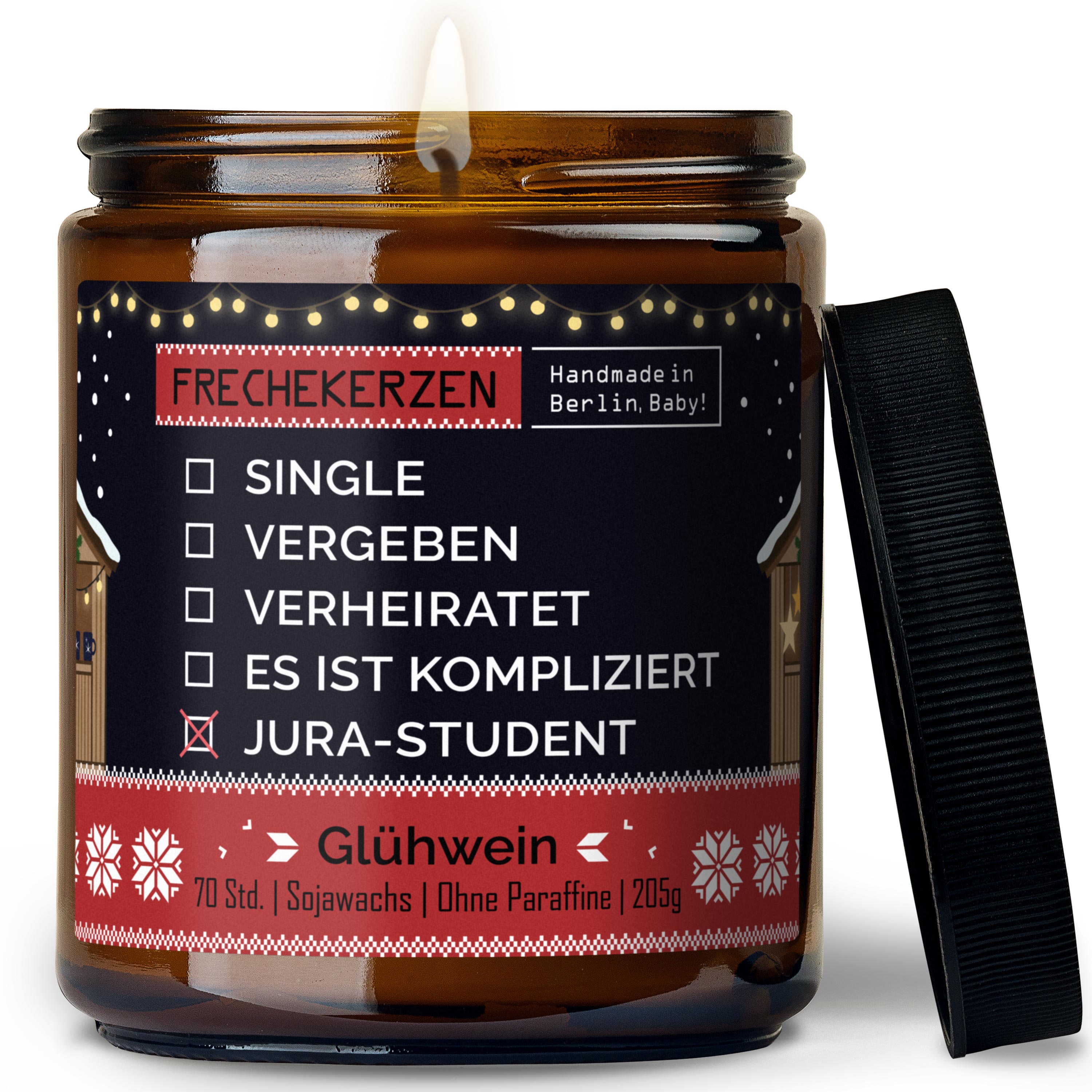 Geschenkkerze | Single, Vergeben, Verheiratet, Es ist kompliziert, Jura-Student.